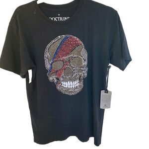 Doctrine Collection Mens Cotton T-Shirt Black Stud & Emb Skull Y2k Grunge M  NWT